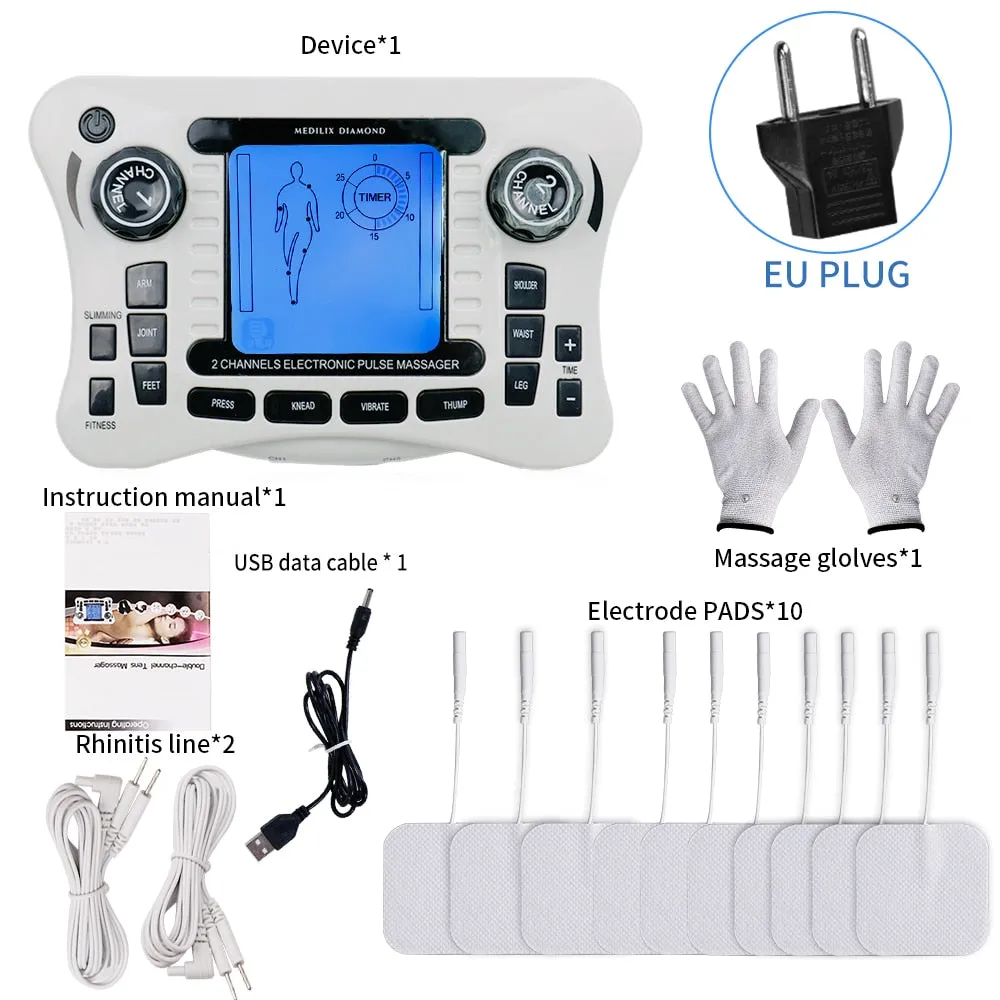 12 Modes Electrical Tens Pulse Massager EMS Muscle Stimulator Acupuncture Digital Frequency Physiotherapy Machine Fat Burner