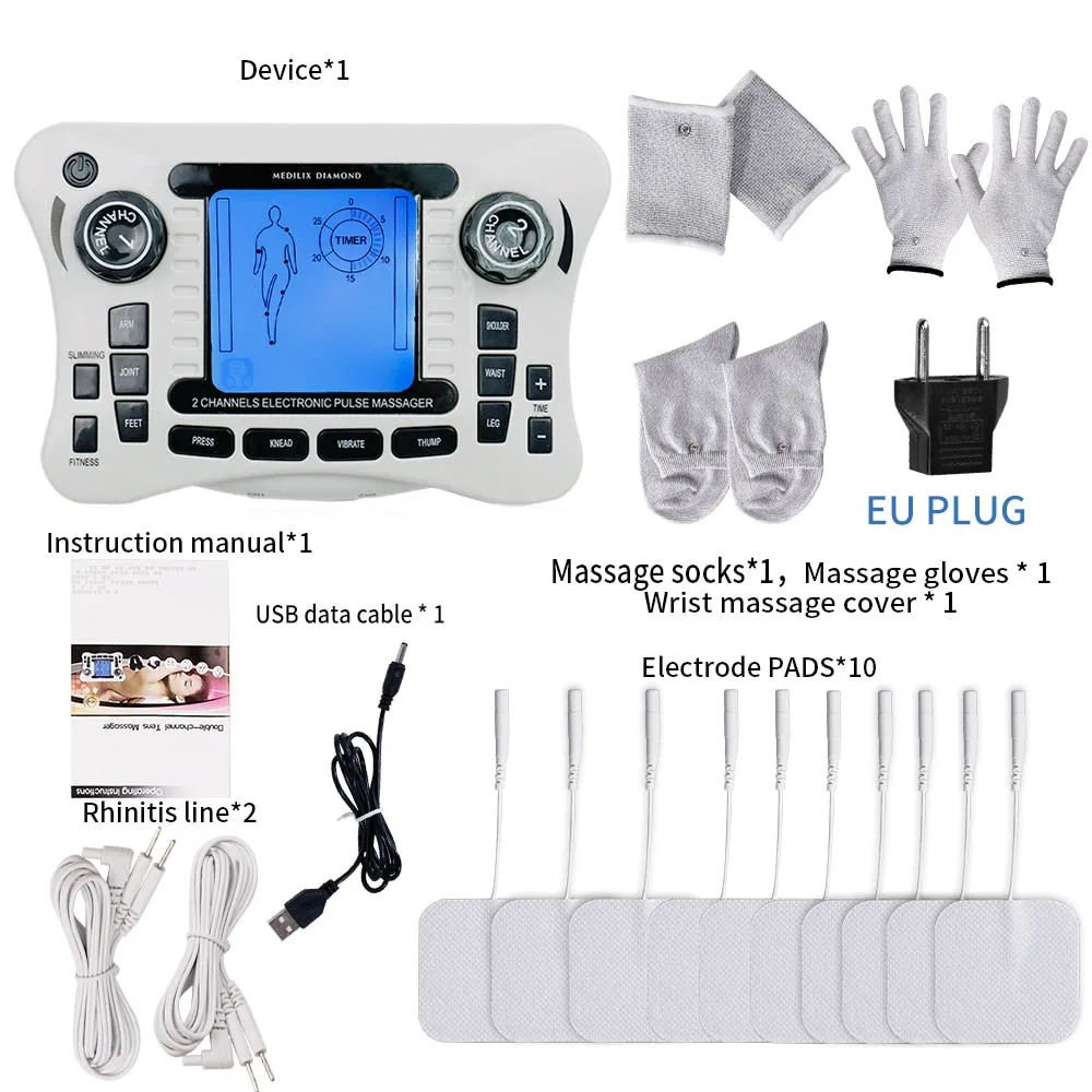 12 Modes Electrical Tens Pulse Massager EMS Muscle Stimulator Acupuncture Digital Frequency Physiotherapy Machine Fat Burner
