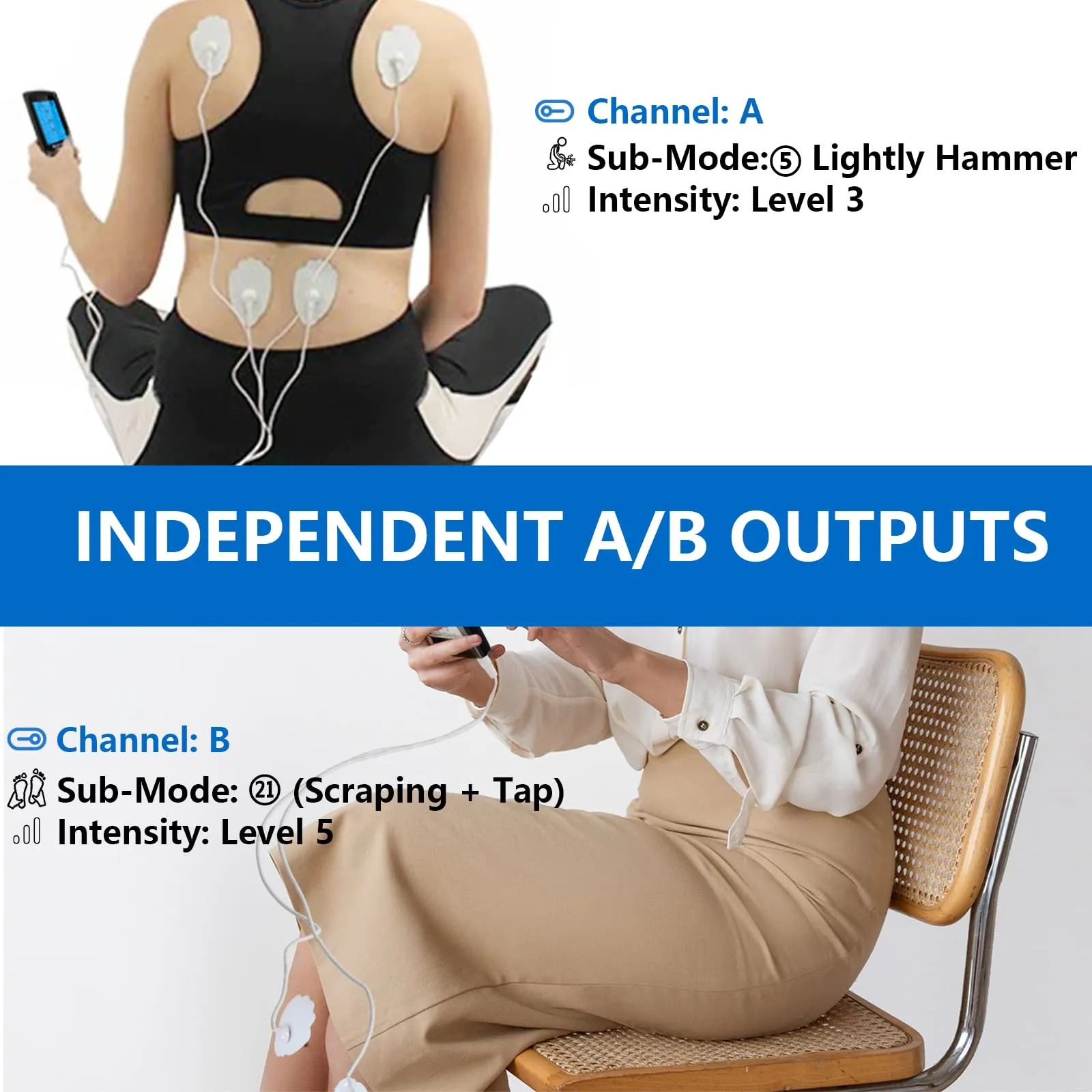 24 Model Tens EMS Muscle Stimulator for Pain Relief, Dual Channel Tens Unit Electric Stimulator Mini Massager Machine with 10Pcs Premium Large Pads for Muscle Strength