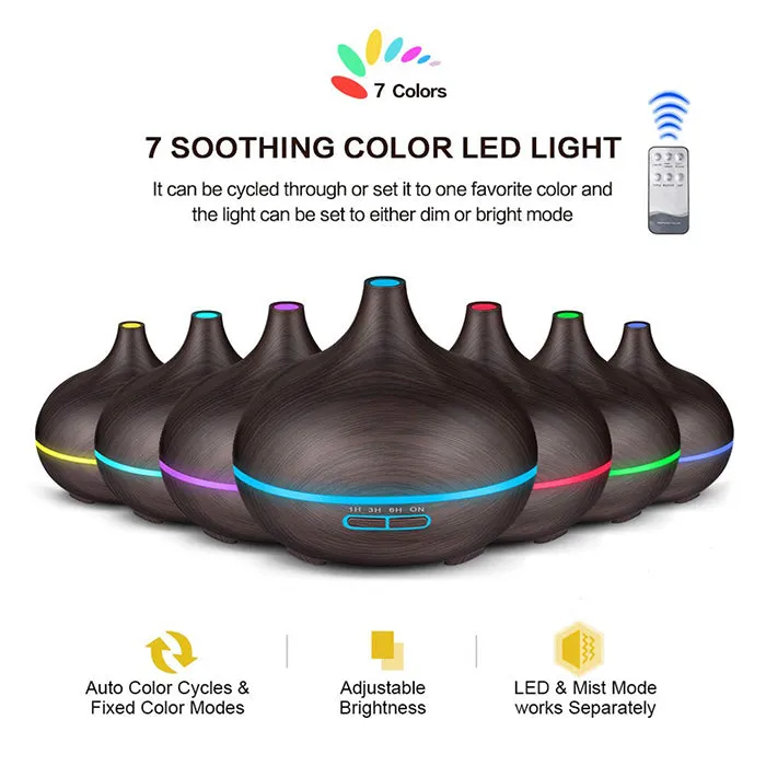 500ml Ultrasonic Humidifier with Remote Control 7 Colors LED