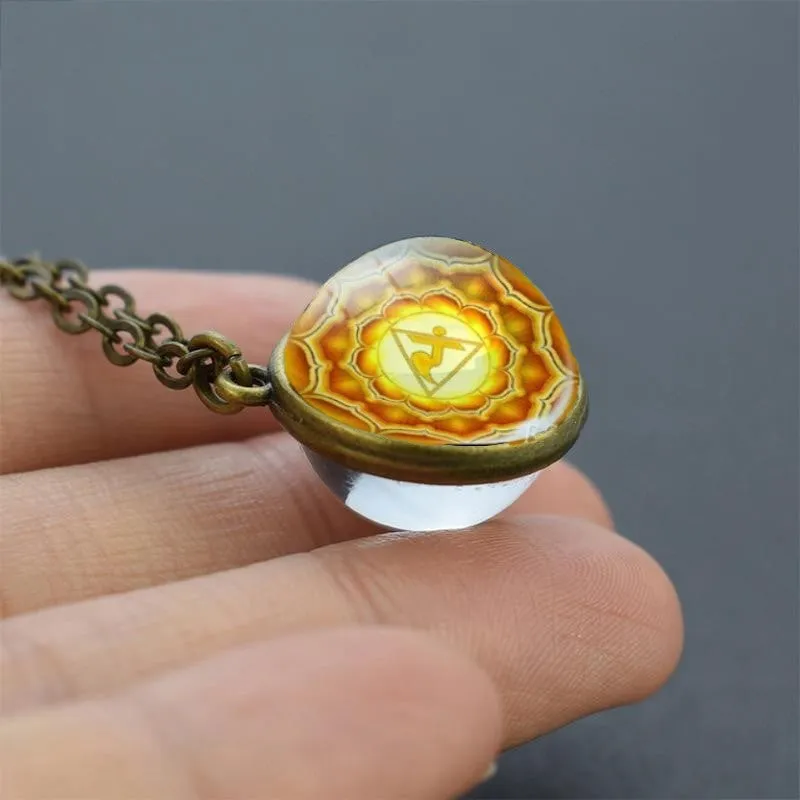 7 Chakra Double-Side Glass Crystal Ball Necklace Cleansing Chakra Crystals Necklace