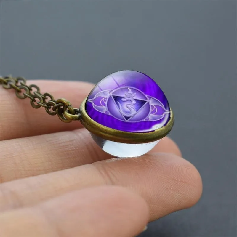 7 Chakra Double-Side Glass Crystal Ball Necklace Cleansing Chakra Crystals Necklace