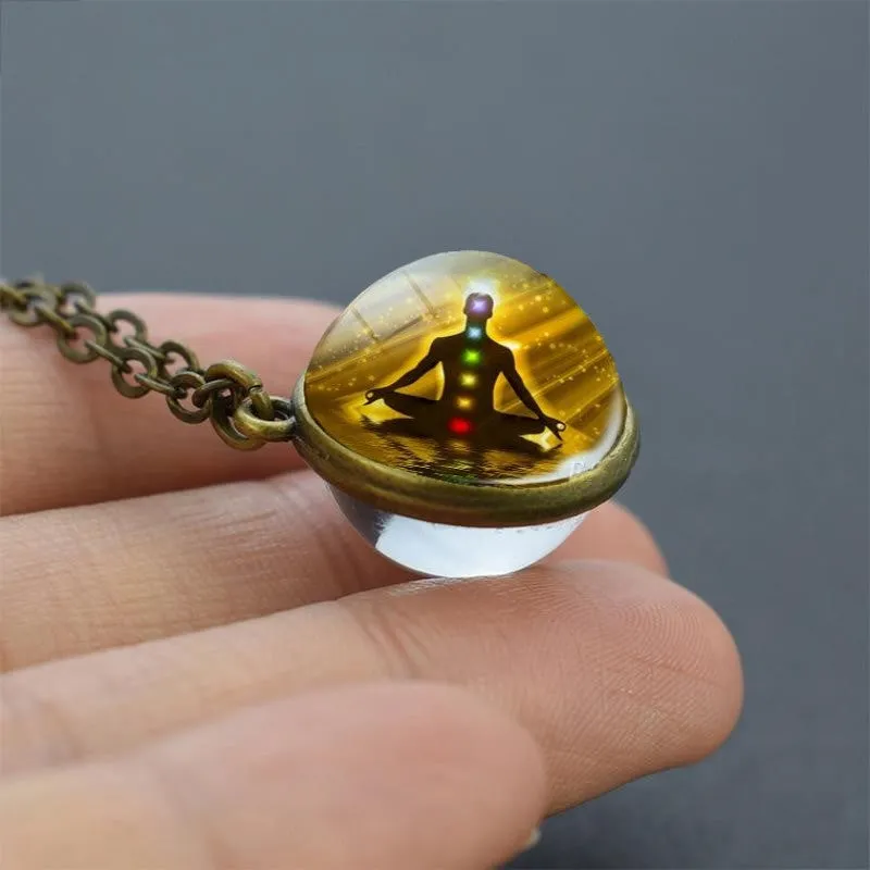 7 Chakra Double-Side Glass Crystal Ball Necklace Cleansing Chakra Crystals Necklace