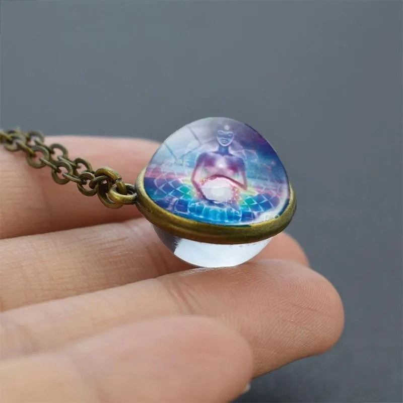 7 Chakra Double-Side Glass Crystal Ball Necklace Cleansing Chakra Crystals Necklace