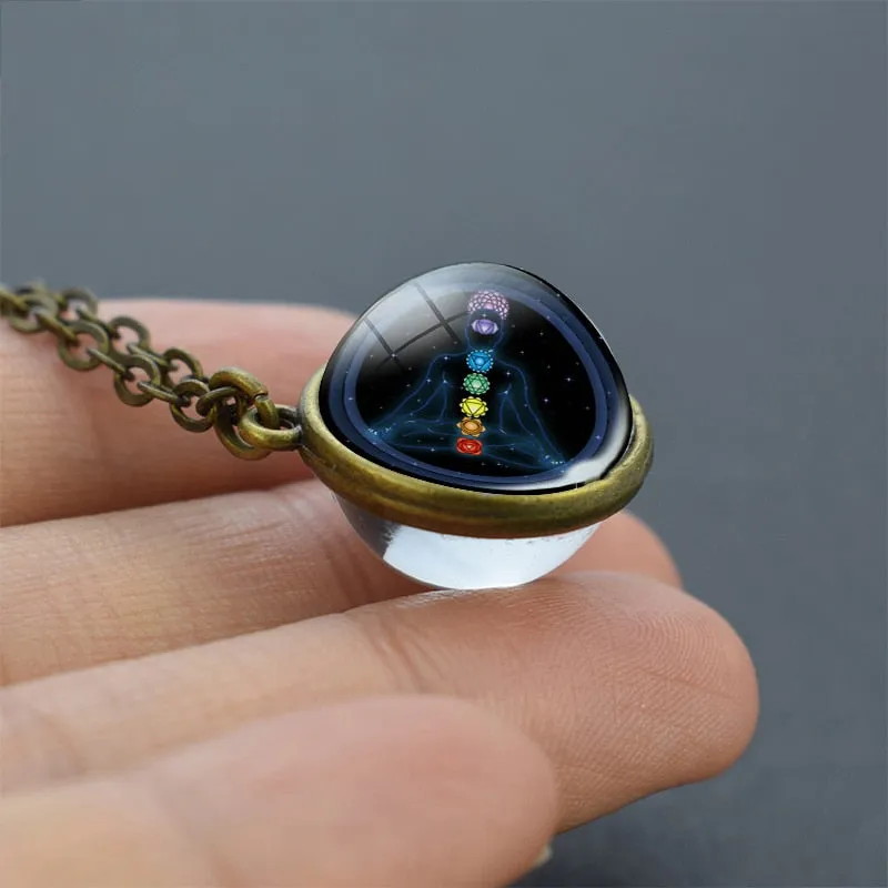 7 Chakra Double-Side Glass Crystal Ball Necklace Cleansing Chakra Crystals Necklace
