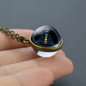 7 Chakra Double-Side Glass Crystal Ball Necklace Cleansing Chakra Crystals Necklace