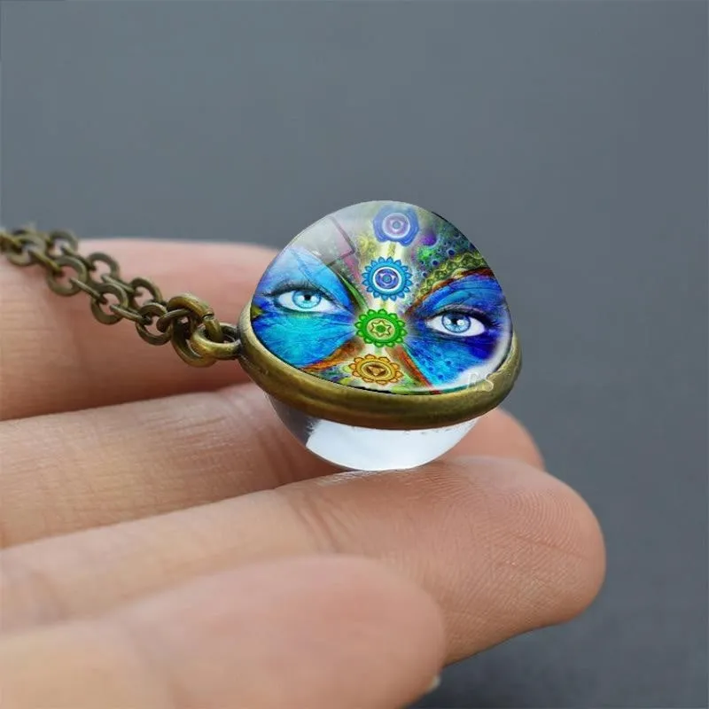 7 Chakra Double-Side Glass Crystal Ball Necklace Cleansing Chakra Crystals Necklace