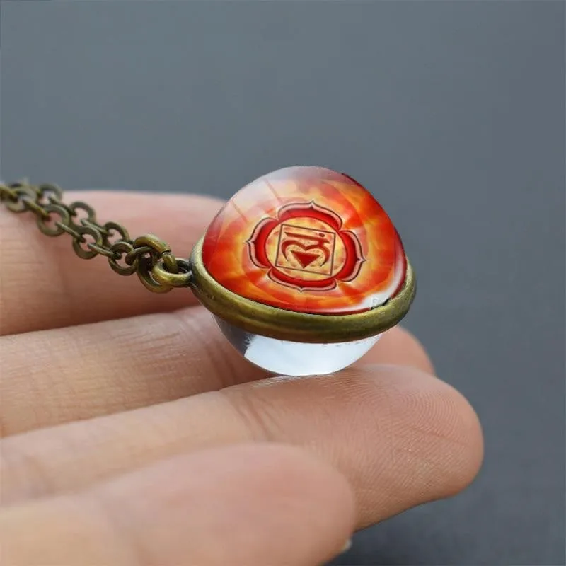 7 Chakra Double-Side Glass Crystal Ball Necklace Cleansing Chakra Crystals Necklace