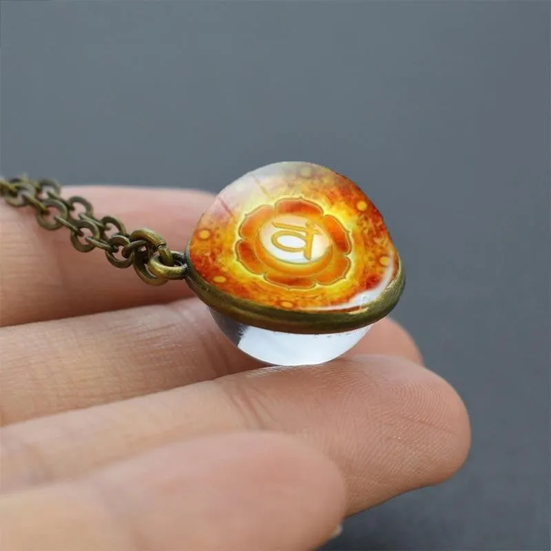 7 Chakra Double-Side Glass Crystal Ball Necklace Cleansing Chakra Crystals Necklace