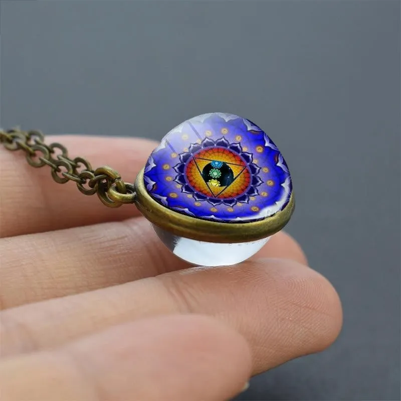 7 Chakra Double-Side Glass Crystal Ball Necklace Cleansing Chakra Crystals Necklace