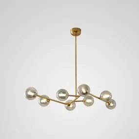 8-Light Brass Finish Molecular Chandelier with Glass Ball Shades for Simple yet Elegant Suspension Lighting