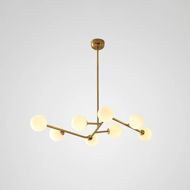 8-Light Brass Finish Molecular Chandelier with Glass Ball Shades for Simple yet Elegant Suspension Lighting