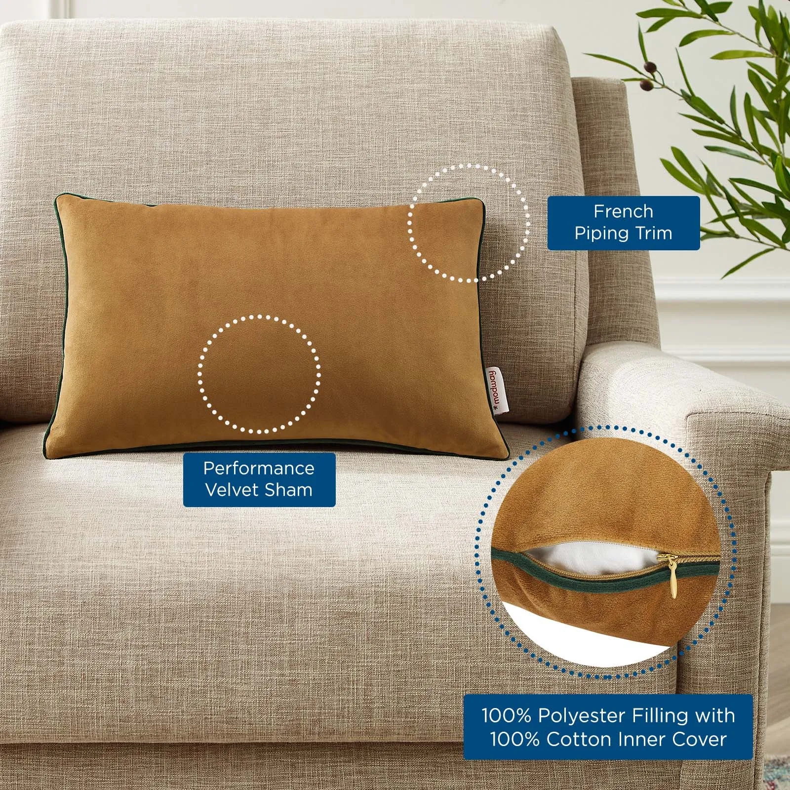 Accentuate 18" Lumbar Performance Velvet Throw Pillow