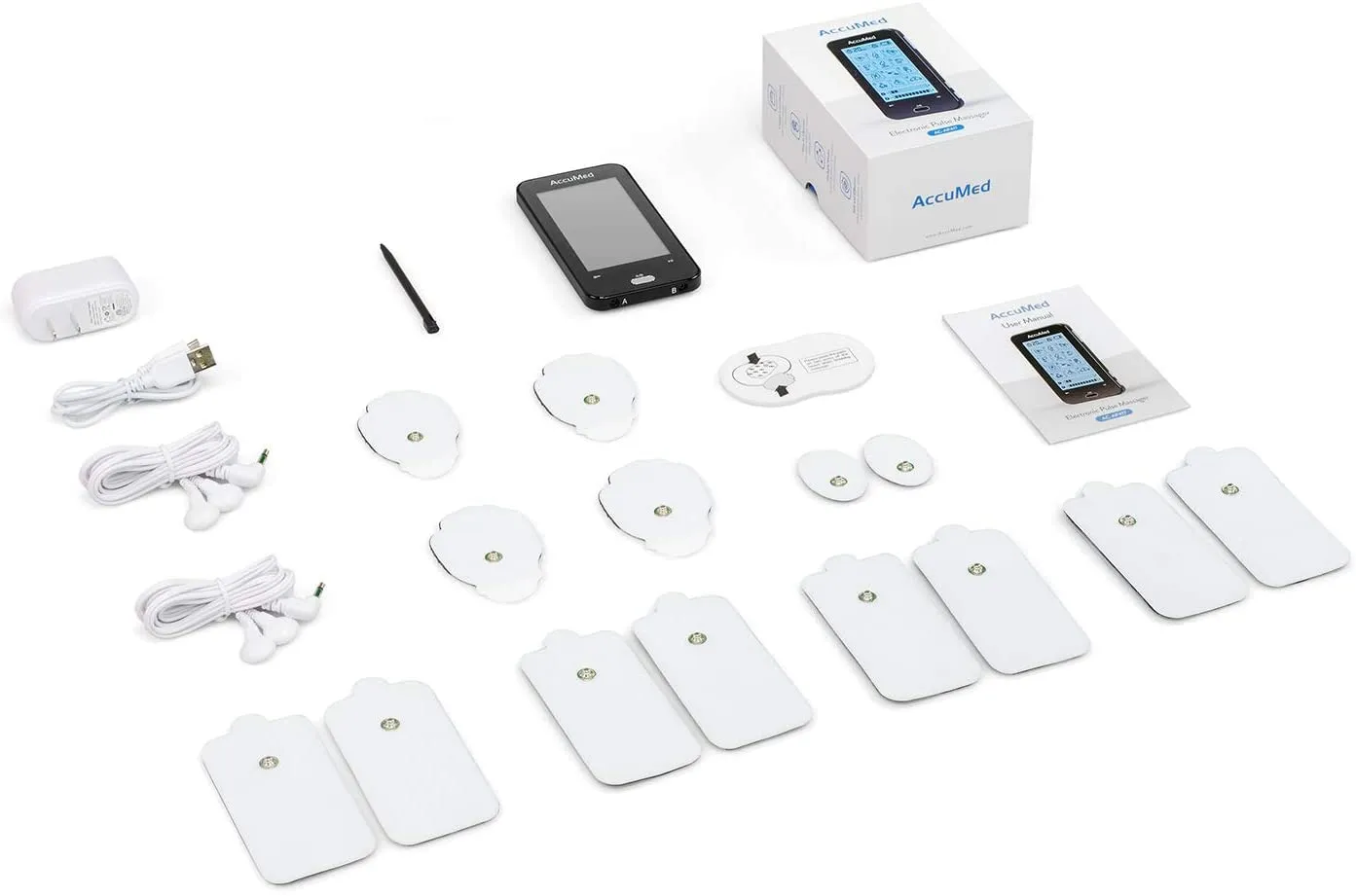 AccuMed TENS Unit Muscle Stimulator & Electronic Pulse Massager with 2 Channels - 12 Modes, Pain Management Device with 20 Intensities for Back, Neck, Acupuncture, 8 Extra Pads Included (AC-AP417)