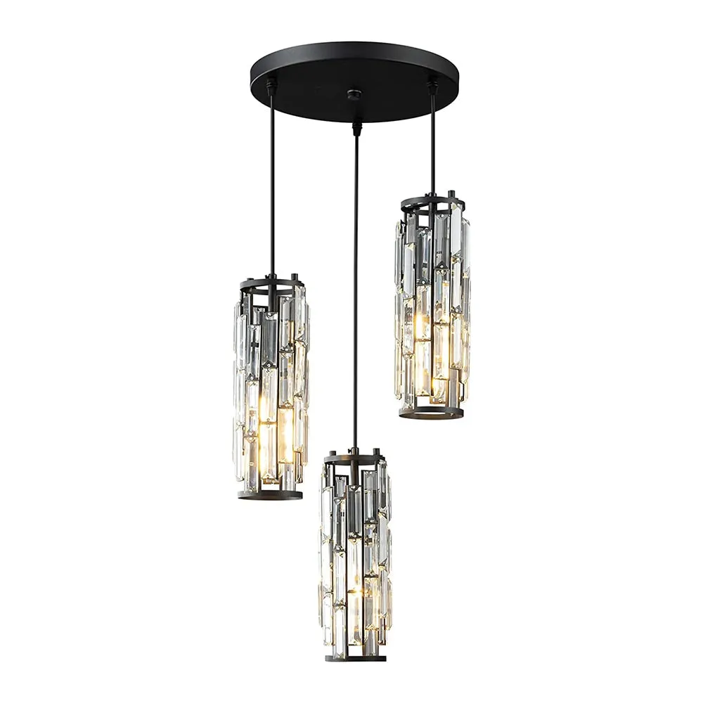 Adjustable Modern Pendant Light: Elegant Crystal Chandeliers for Kitchen Island, Dining Room, and Bedroom in Black Chrome Finish.