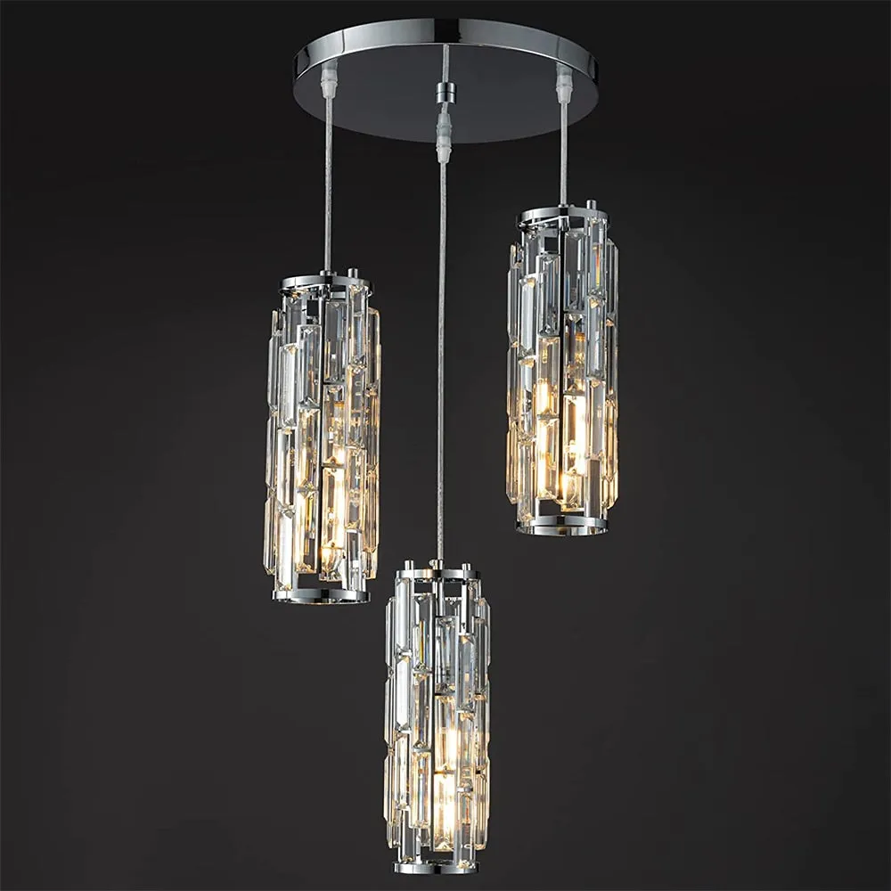 Adjustable Modern Pendant Light: Elegant Crystal Chandeliers for Kitchen Island, Dining Room, and Bedroom in Black Chrome Finish.