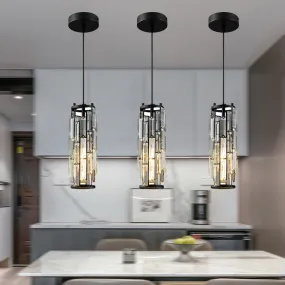 Adjustable Modern Pendant Light: Elegant Crystal Chandeliers for Kitchen Island, Dining Room, and Bedroom in Black Chrome Finish.