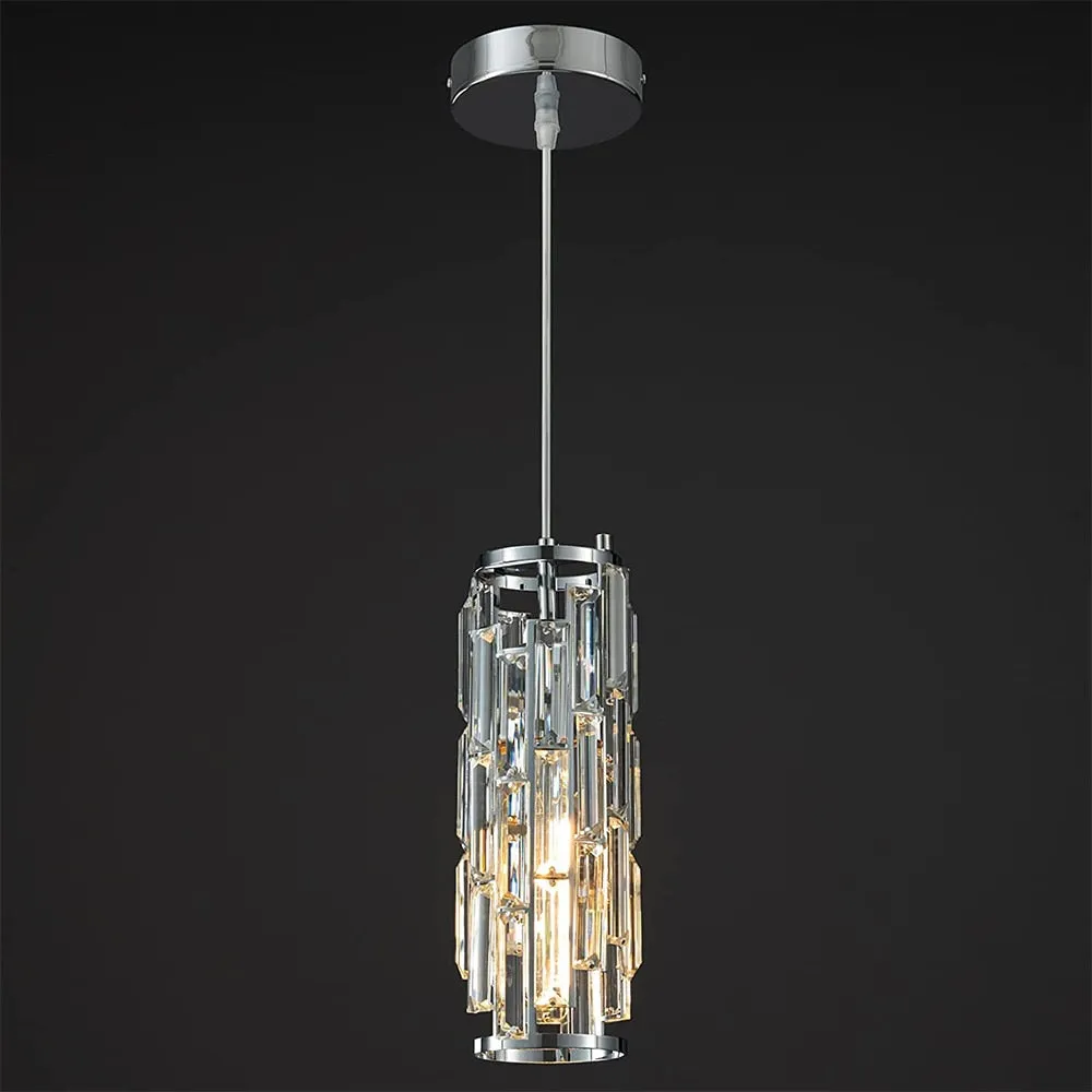 Adjustable Modern Pendant Light: Elegant Crystal Chandeliers for Kitchen Island, Dining Room, and Bedroom in Black Chrome Finish.