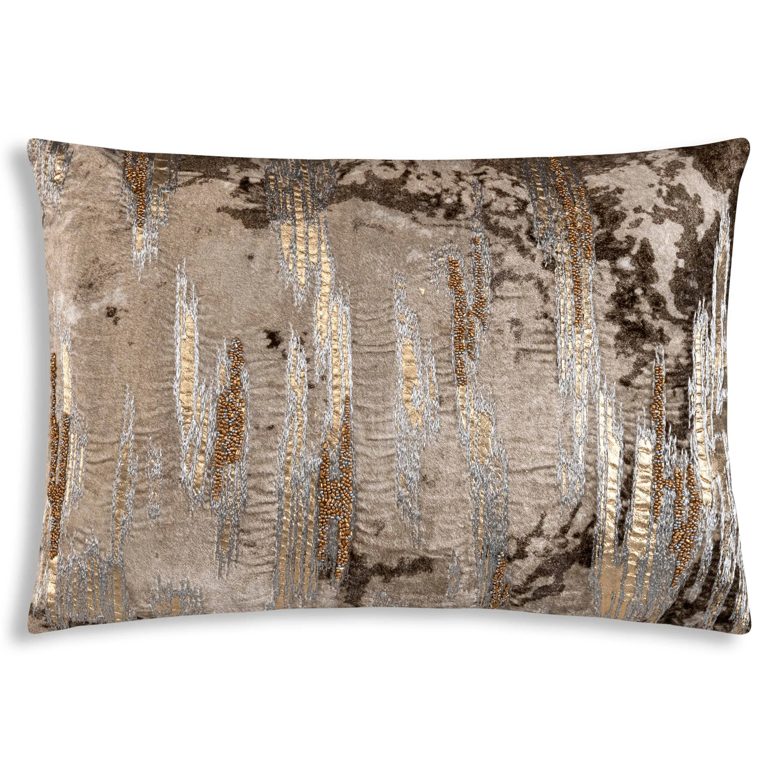 Aida Ombre Metallic Lumbar Pillow, Ivory/Stone