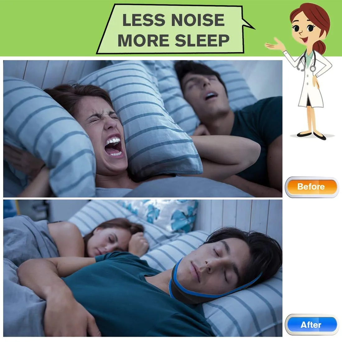 Anti Snore Chin Strap for Men and Women to Help Good Sleep - Snoring Stopper Belt Sleep Aids Snoring Solution - Adjustable Snoring Device(Blue)