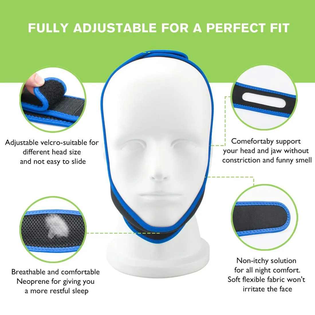 Anti Snore Chin Strap for Men and Women to Help Good Sleep - Snoring Stopper Belt Sleep Aids Snoring Solution - Adjustable Snoring Device(Blue)