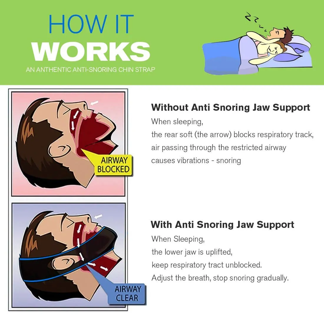 Anti Snore Chin Strap for Men and Women to Help Good Sleep - Snoring Stopper Belt Sleep Aids Snoring Solution - Adjustable Snoring Device(Blue)