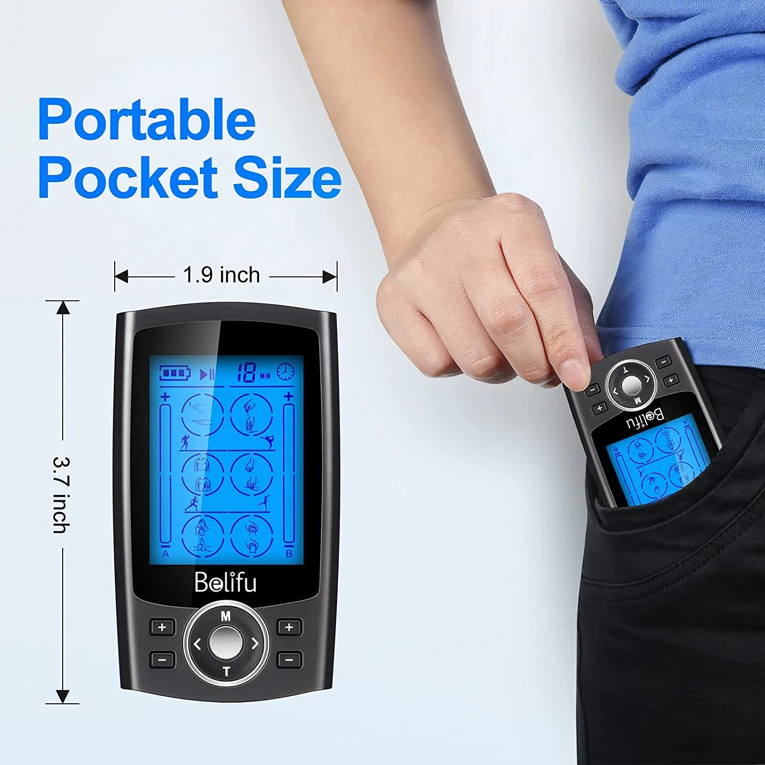 Belifu Dual Channel TENS EMS Unit 24 Modes Muscle Stimulator for Pain Relief Therapy, Electronic Pulse Massager Muscle Massager with 10 Pads, Dust-Proof Drawstring Storage Bag，Fastening Cable Ties… Black