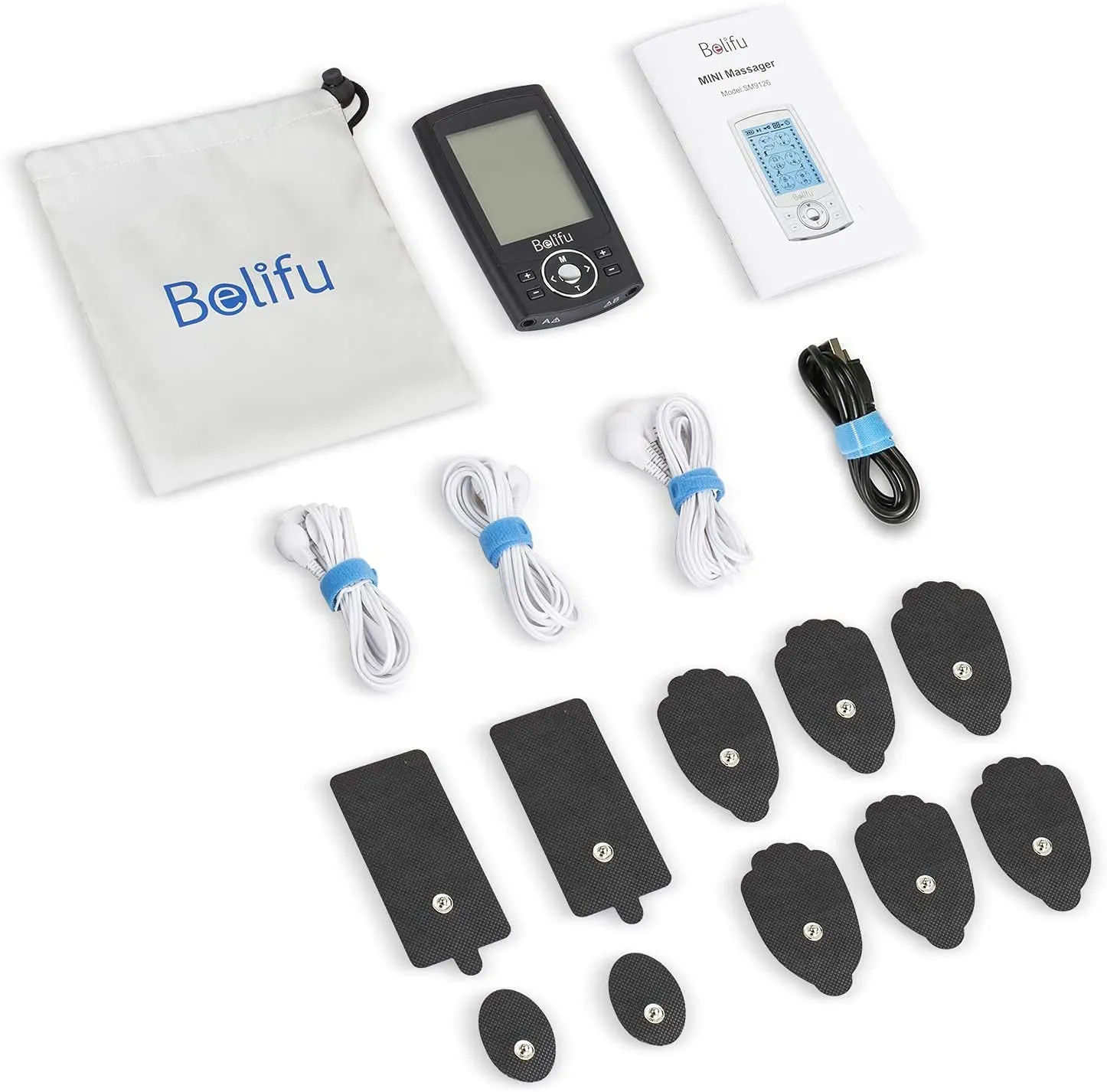 Belifu Dual Channel TENS EMS Unit 24 Modes Muscle Stimulator for Pain Relief Therapy, Electronic Pulse Massager Muscle Massager with 10 Pads, Dust-Proof Drawstring Storage Bag，Fastening Cable Ties… Black