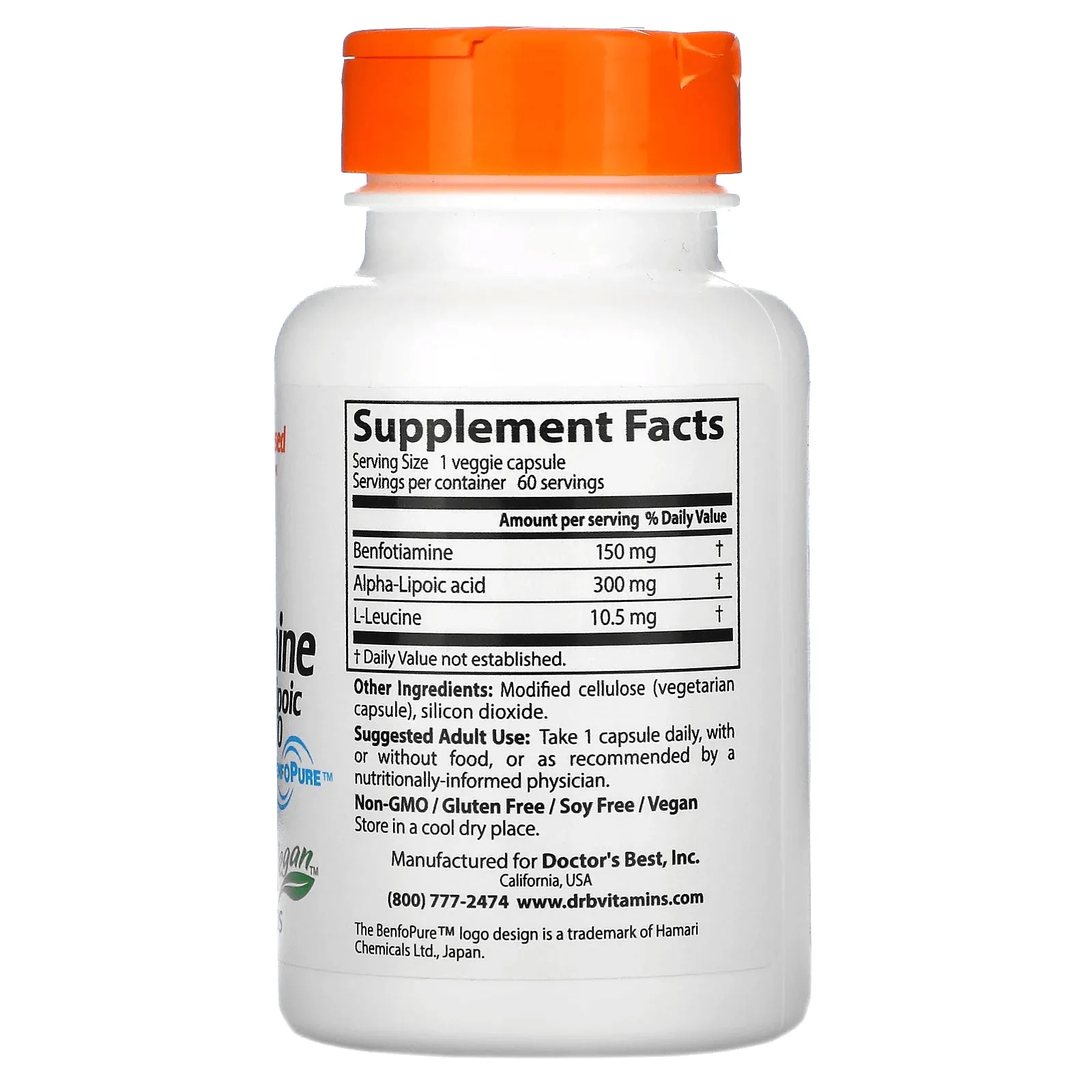 Benfotiamine 150   Alpha Lipoic Acid 300, Doctor's Best, 60 Vegetarian Capsules