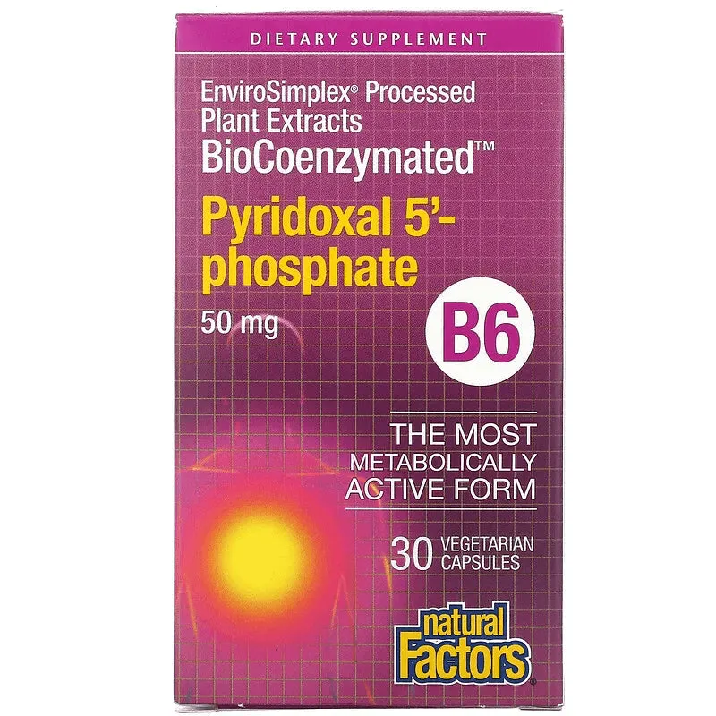 BioCoenzymated, B6, Pyridoxal 5'-Phosphate, 50 mg, 30 Vegetarian Capsules, Natural Factors