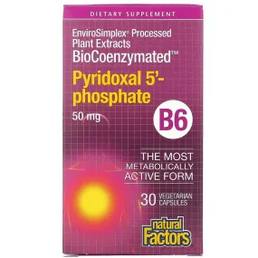 BioCoenzymated, B6, Pyridoxal 5'-Phosphate, 50 mg, 30 Vegetarian Capsules, Natural Factors