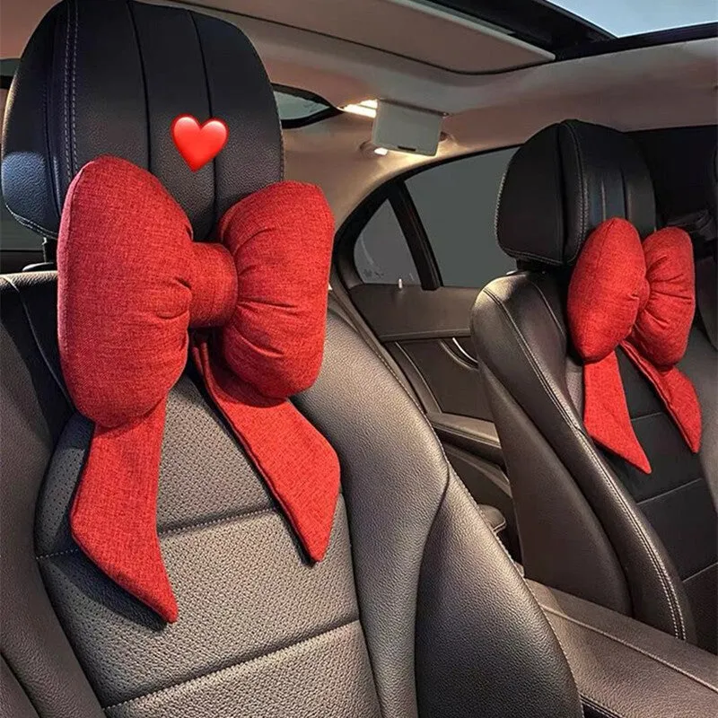Car Seat Headrest Neck Rest Cushion, Big Bowknot Streamer Shaped