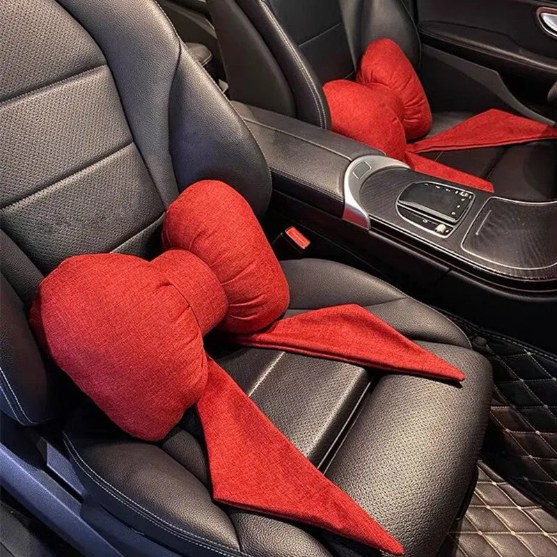 Car Seat Headrest Neck Rest Cushion, Big Bowknot Streamer Shaped