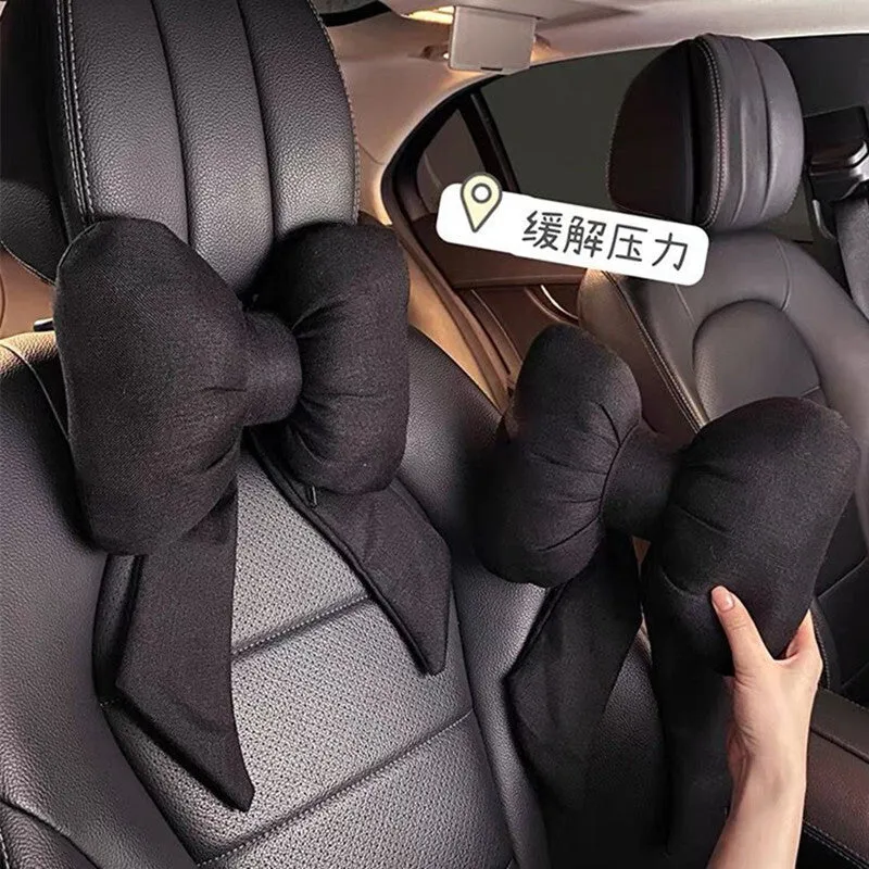 Car Seat Headrest Neck Rest Cushion, Big Bowknot Streamer Shaped