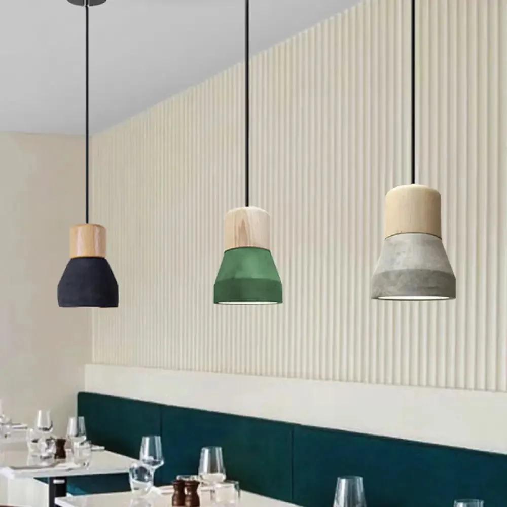 Cement Bottle Small Hanging Lamp Macaron Single Red/Grey/Green Ceiling Pendant Light with Wood Top