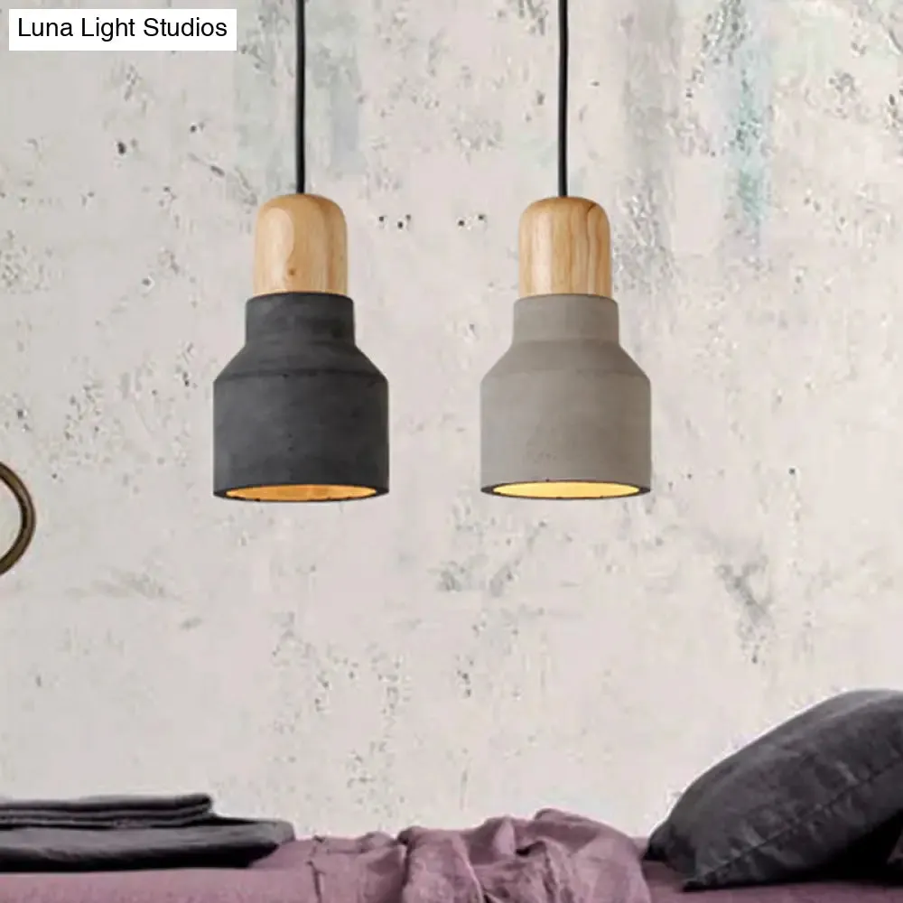 Cement Bottle Small Hanging Lamp Macaron Single Red/Grey/Green Ceiling Pendant Light with Wood Top