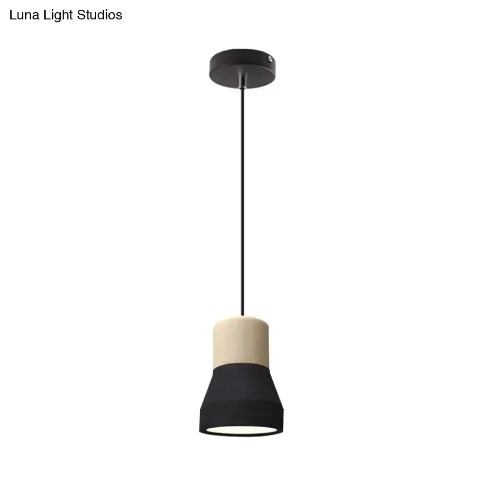 Cement Bottle Small Hanging Lamp Macaron Single Red/Grey/Green Ceiling Pendant Light with Wood Top