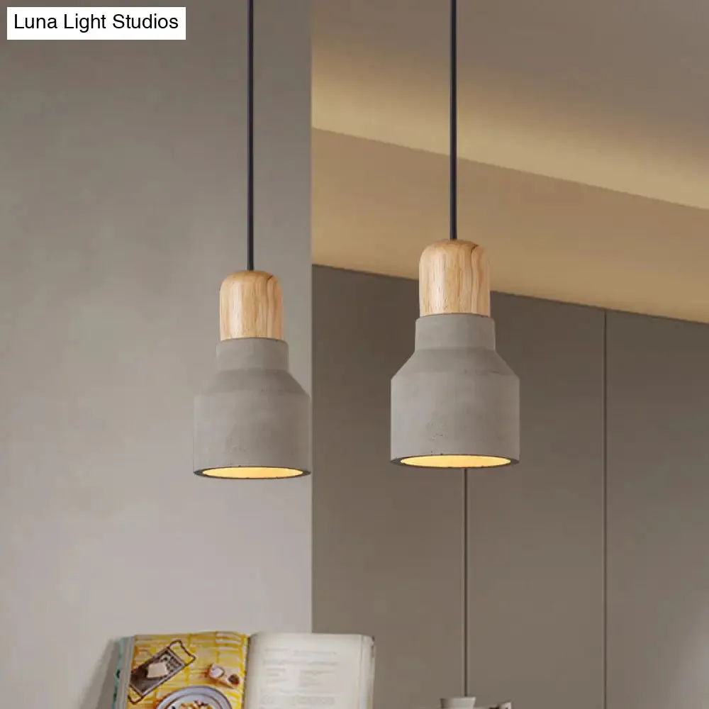 Cement Bottle Small Hanging Lamp Macaron Single Red/Grey/Green Ceiling Pendant Light with Wood Top