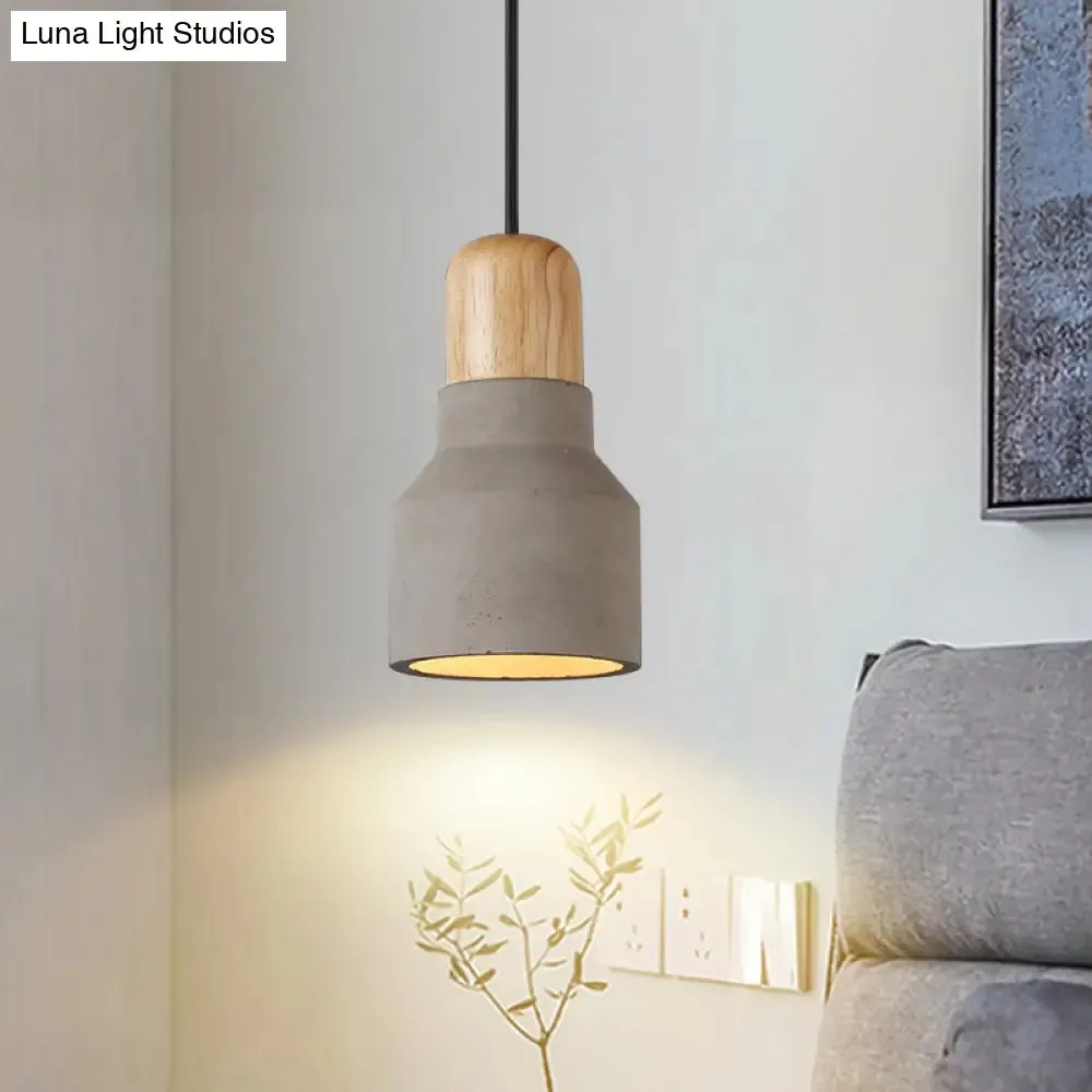 Cement Bottle Small Hanging Lamp Macaron Single Red/Grey/Green Ceiling Pendant Light with Wood Top