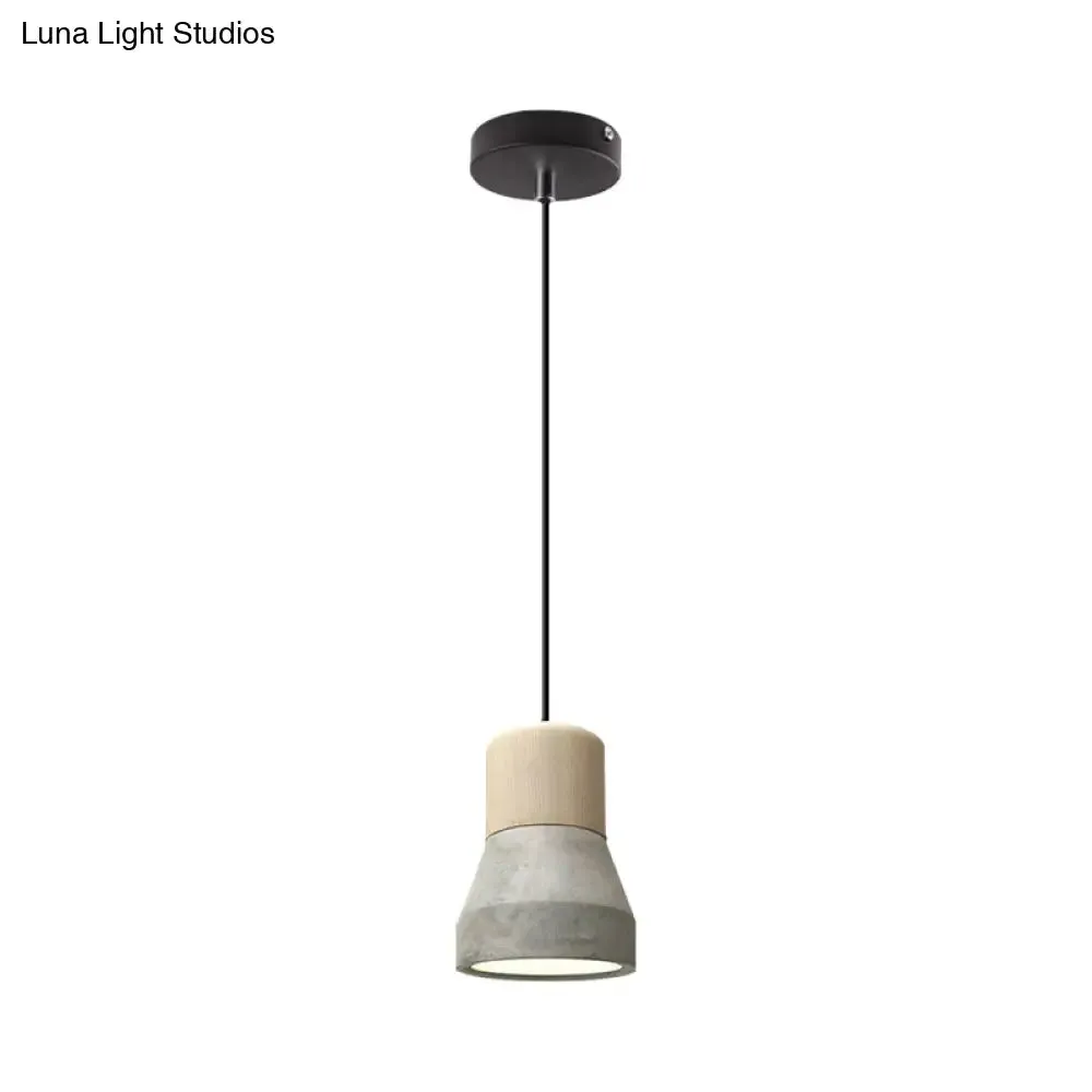 Cement Bottle Small Hanging Lamp Macaron Single Red/Grey/Green Ceiling Pendant Light with Wood Top
