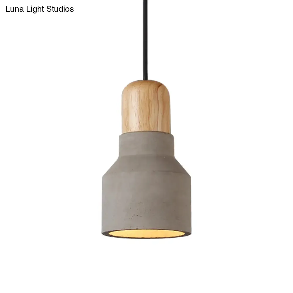 Cement Bottle Small Hanging Lamp Macaron Single Red/Grey/Green Ceiling Pendant Light with Wood Top