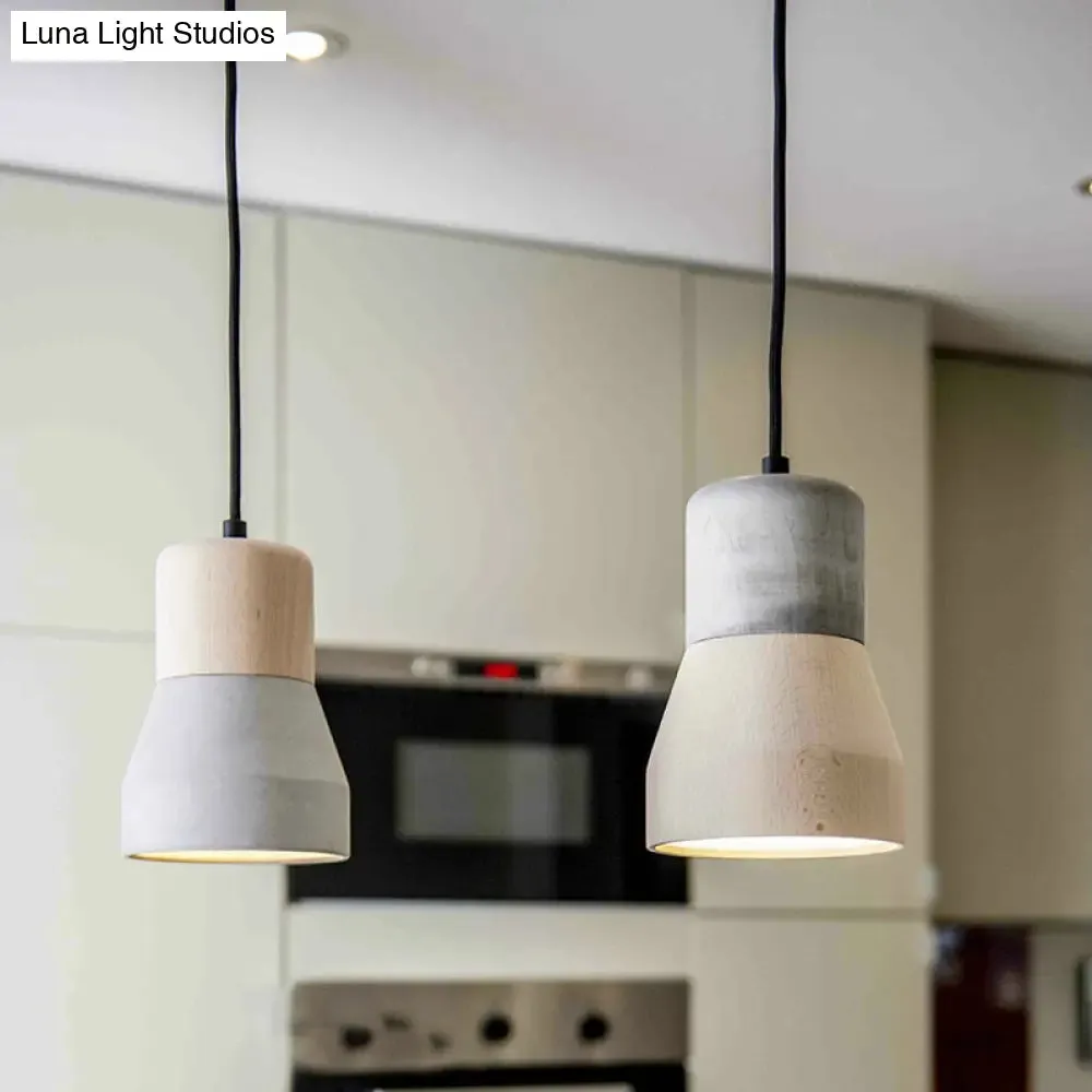 Cement Bottle Small Hanging Lamp Macaron Single Red/Grey/Green Ceiling Pendant Light with Wood Top