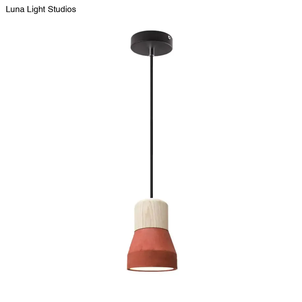 Cement Bottle Small Hanging Lamp Macaron Single Red/Grey/Green Ceiling Pendant Light with Wood Top