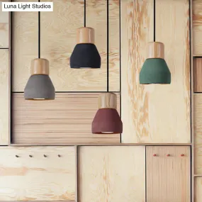 Cement Bottle Small Hanging Lamp Macaron Single Red/Grey/Green Ceiling Pendant Light with Wood Top