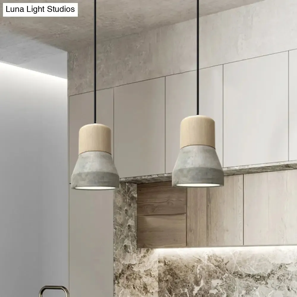 Cement Bottle Small Hanging Lamp Macaron Single Red/Grey/Green Ceiling Pendant Light with Wood Top