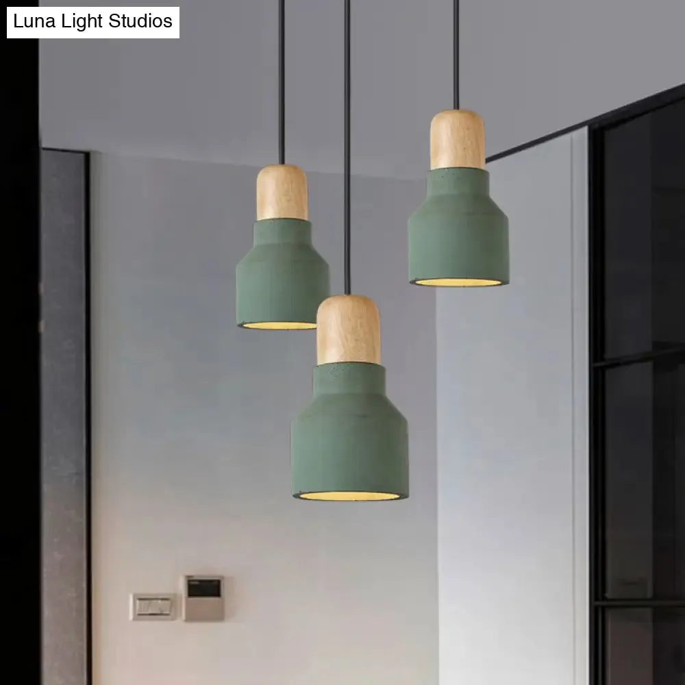 Cement Bottle Small Hanging Lamp Macaron Single Red/Grey/Green Ceiling Pendant Light with Wood Top