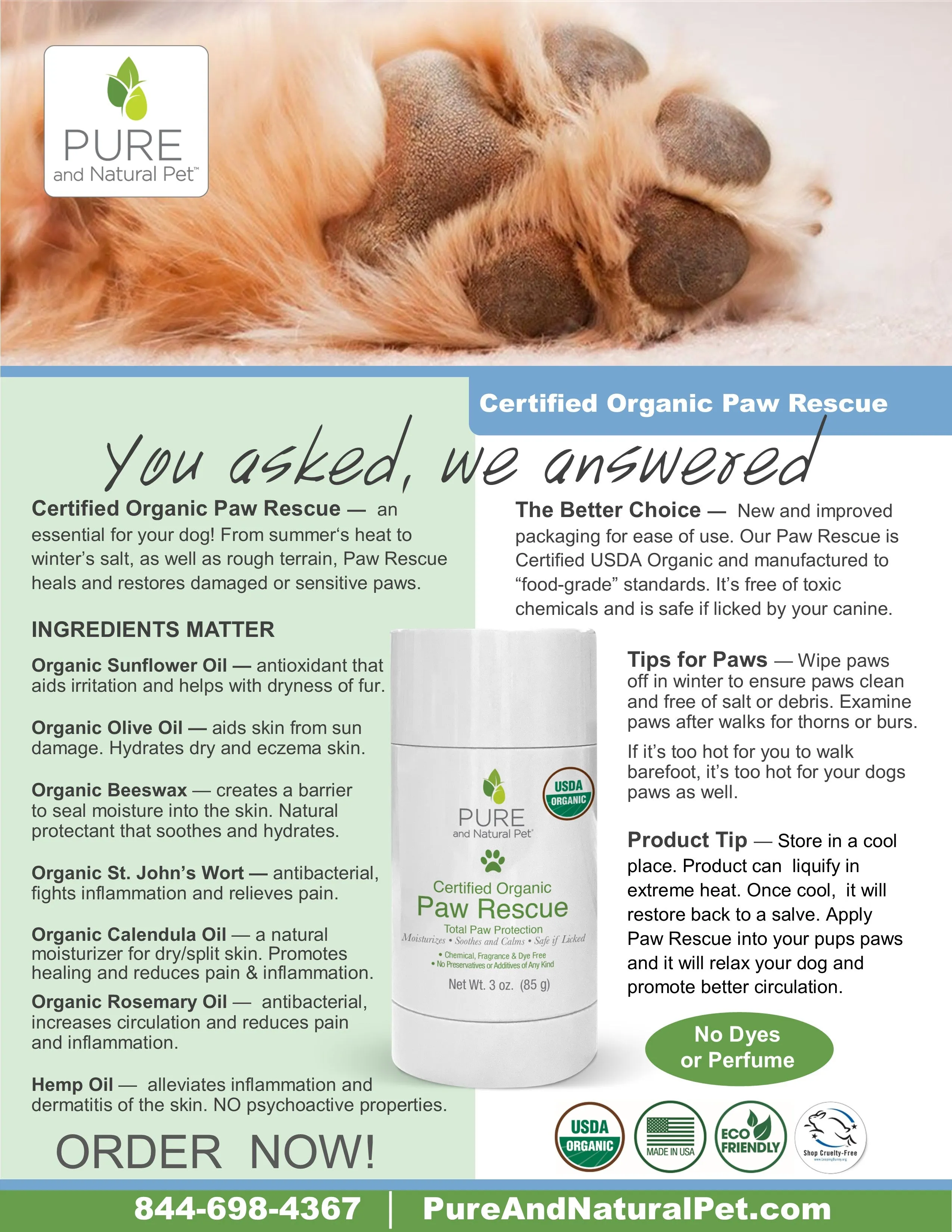 Certified Organic Paw Rescue - Dog Paw Pads Relief