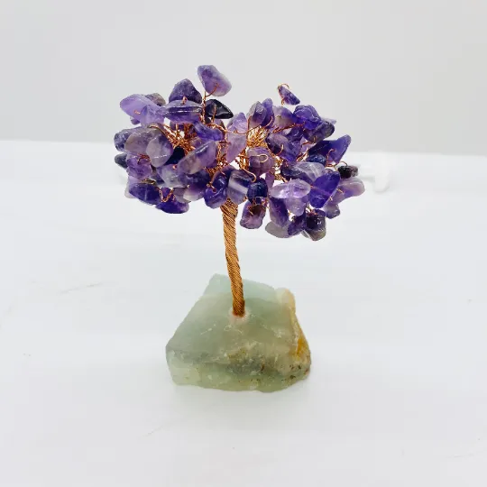Crystal Prosperity Tree with Fluorite Base, Fengshui  Gemstone Tree, Chipstone Bonsai , Amethyst, Quartz, Citrine,Carnelian
