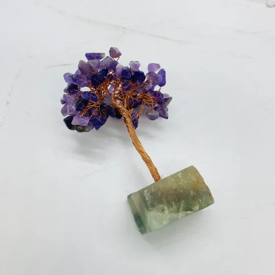 Crystal Prosperity Tree with Fluorite Base, Fengshui  Gemstone Tree, Chipstone Bonsai , Amethyst, Quartz, Citrine,Carnelian