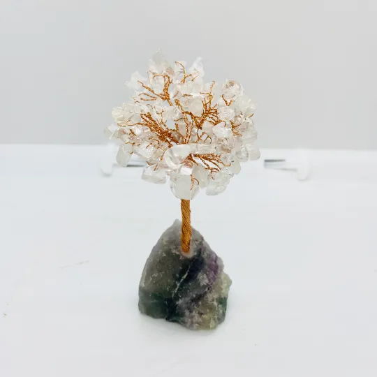 Crystal Prosperity Tree with Fluorite Base, Fengshui  Gemstone Tree, Chipstone Bonsai , Amethyst, Quartz, Citrine,Carnelian